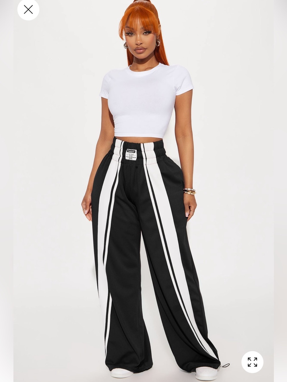 Fashion Nova Boxer Wide Leg Track Pants with Vertical Contrast Stripes - Black M